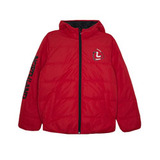 Куртка (120-160)-с капюшёном , стёганная,с чёрной надписью на рукаве красный биопух 75367-2