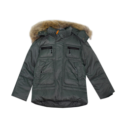 Куртка (104-146) - с капюшоном, с четырмя карманами на замке серо-зеленый синтепух 551