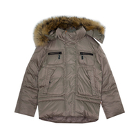 Куртка (122-146) - с капюшоном, с четырмя карманами на замке серо-бежевый синтепух 551