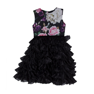 Платье (116-128)- верх розы, низ-многоярусный из чёрного капрона чёрный 1 919519-Р