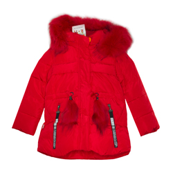 Куртка (92-116) - с капюшоном и двумя карманами на замке, пояс с красным пушком красный синтепух 0532