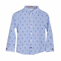 Рубашка (92-116)-рукав с подворотом, полоска,с корабликами голубой хлопок 719175-9222
