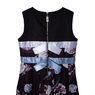 Платье (122-162)-розы с бабочками,белая и голубая атласная лента, юбка втречная складка чёрный атлас 318211-Н