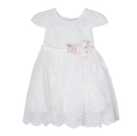Платье (1-4)-верх -вышивка из белых цветочков со стразиками, рукав крылышко , розочки на поясе, низ-сетка с вышивкой и кружевом белый 1 8761