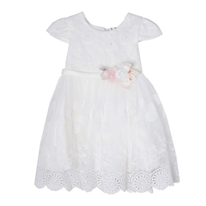 Платье (1-4)-верх -вышивка из белых цветочков со стразиками, рукав крылышко , розочки на поясе, низ-сетка с вышивкой и кружевом белый 1 8761