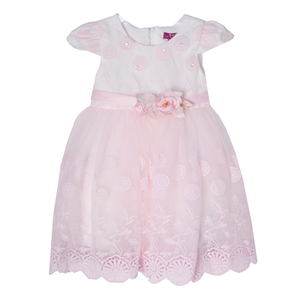 Платье (1-4)-верх -вышивка из розовых цветочков со стразиками, рукав крылышко , розочки на поясе, низ-сетка с вышивкой и кружевом розовый 1 8761