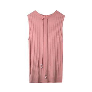 Блуза - б/р, рубчик, ажурная горловина с завязками, на конце жемчужины розовый 7500