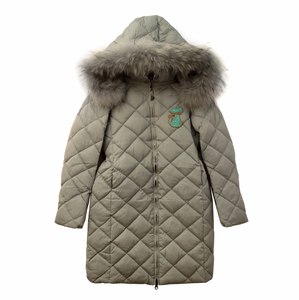 Пальто (116-140)-стёганное, с мехом, блестящая кошечка на груди мята биопух 91801