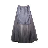 Юбка (длинная)-на резинке,короткая юбка с люриксом.верхняя длинная сетка серый сетка 3093