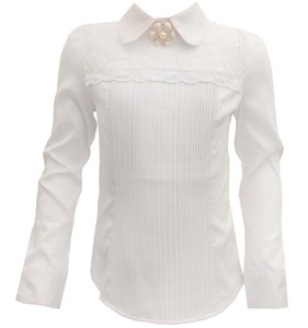 Блуза (11-21)-д/р,гипюровый верх, низ мелкая складка, с брошкой белый 780874