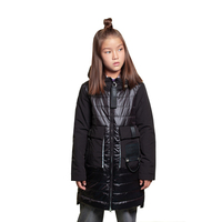 Пальто (140-164)-комбинированное,с накладными карманами из принтованной ленты, серебристый капюшён внутри чёрный сентипон 2015
