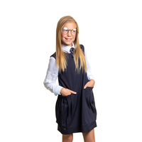 Школьная форма Сарафан (5-12)-прямого кроя, с обьемными карманами в складку по бокам синий габардин 70842