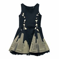 Платье (2-7)- золотой город, с золотыми сердечками, 2-ная юбка сетка чёрный хлопок 0008