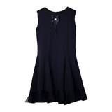 Школьная форма Сарафан (5-14) - юбка 6-клинка с оборкой из сетки, с бантом и брошкой синий габардин 70820