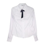 Школьная форма Блузка (7-20)-д/р, квадратные кармашки с кружевной отделкой белый сатен 11682