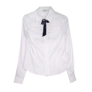 Школьная форма Блузка (7-20)-д/р, квадратные кармашки с кружевной отделкой белый сатен 11682