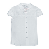 Школьная форма Блузка (5-16)-к/р,кружевная кокетка и рукав, трикотаж белый 20470
