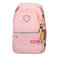 Рюкзак (ортопедический)-с серебристой полосой,3-замка, на кармане цветная печать, брелок-мишка розовый Х702