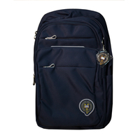 Рюкзак (ортопедический)-с карабином на лямке ,3-замка, эмблема, с боку на кармане синий Х697