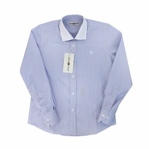 Школьная форма Рубашка (7-15) -д/р,голубая полоска, белый воротник голубой хлопок 6072