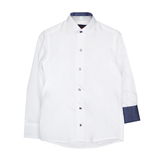 Рубашка (6-14)-д/р,синяя в крапинку отделка внутри воротника и манжета,  на кнопках белый 97-1