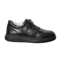 Ботинки (31-36)-на липучке и шнурке с перфорацией, на толстой подошве черный кожа 1962-612-60