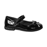 Туфли (28-30)-на липучке, лакированные, на каблучке металические вставки, с бантиком черный лаккожа 610-200-01
